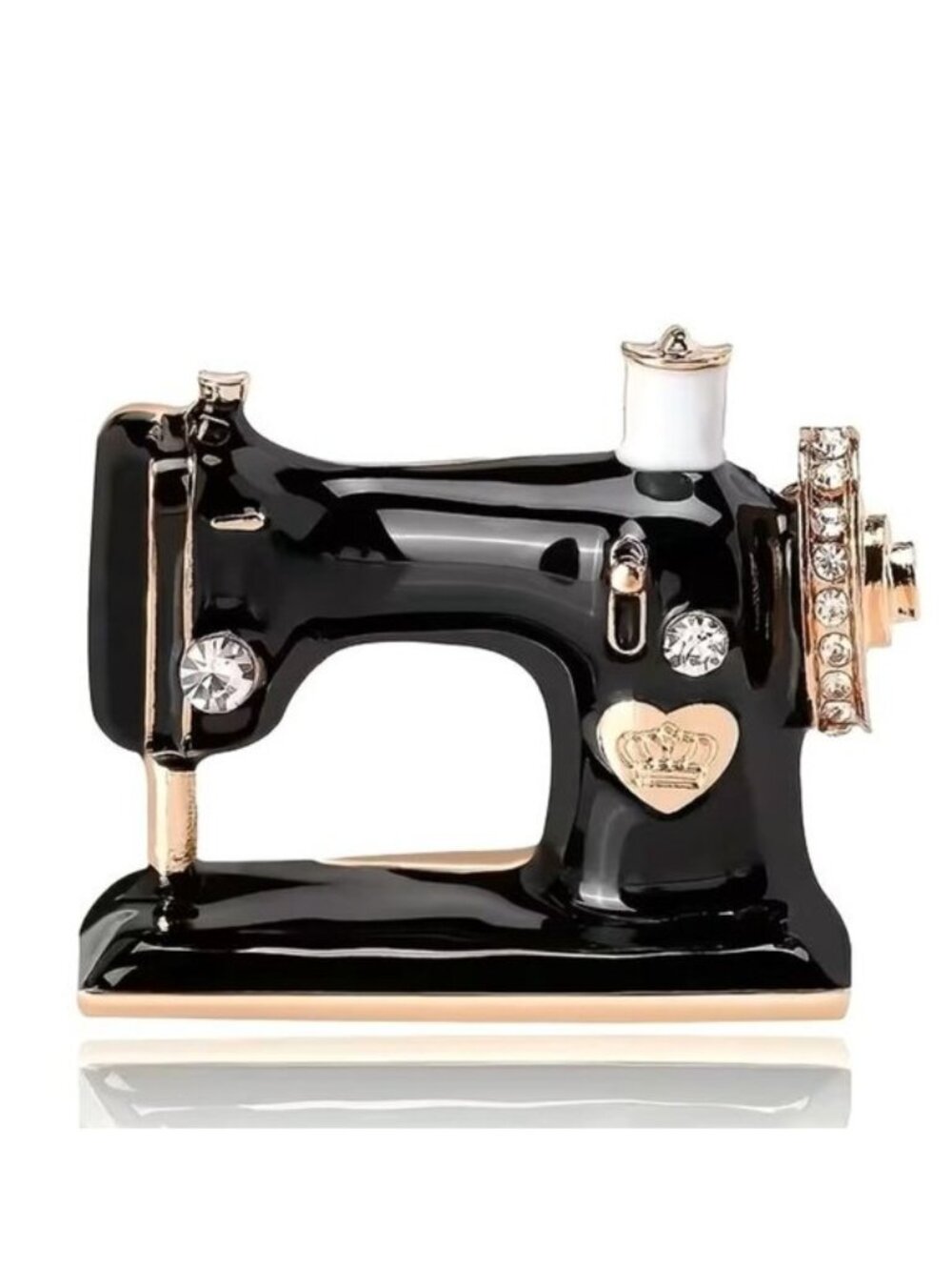 Vintage Style Sewing Machine Brooch Rhinestone Glam Trendy Stylish Seamstress